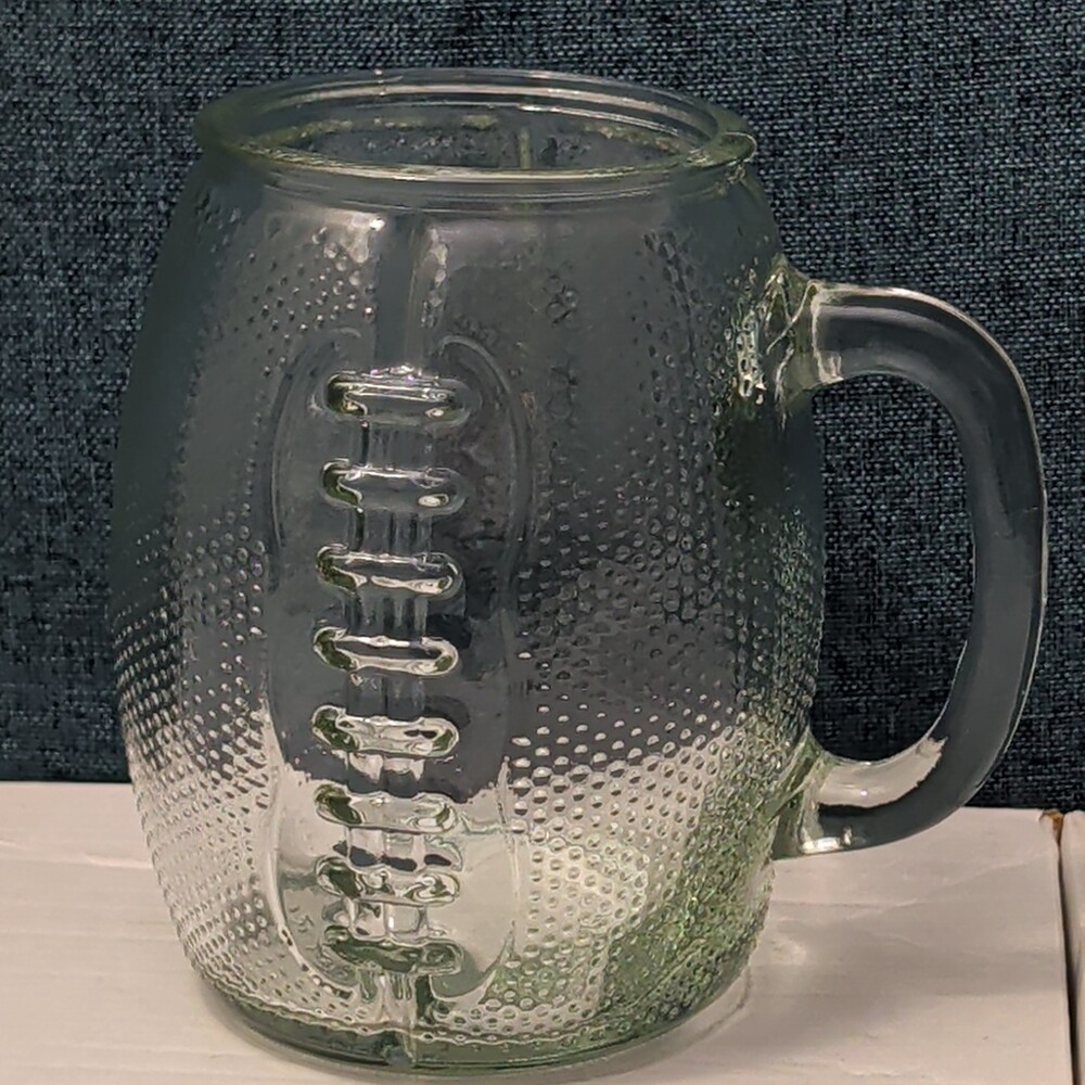Home Essentials FOOTBALL Glass Mug XL 36 oz Textured Pigskin Beer Stein Gameday